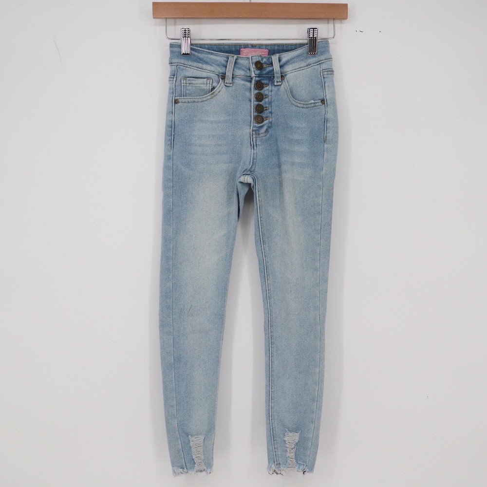 Bamboo Jeans Womens 1 Light Blue Distressed Button Fly Good